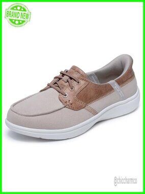 Hands Free Slip-On Vegan Leather Saddle Boat Shoe Machine Washable Comfort